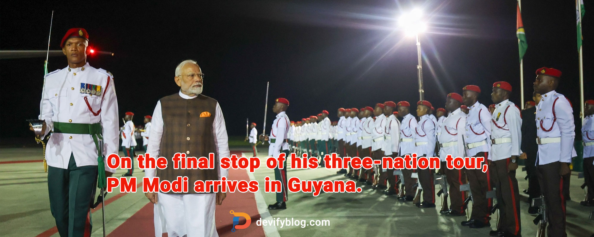 On the final stop of his three-nation tour, PM Modi arrives in Guyana.
